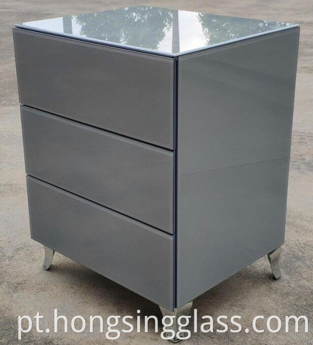 Grey Glass 3 Drawer Bedside Mfg02